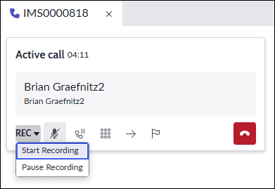 This image is a screenshot of the active call component in the ServiceNow UI.