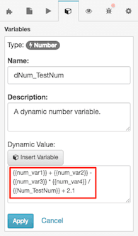 Figure shows calculation formula in a dynamic number variable.
