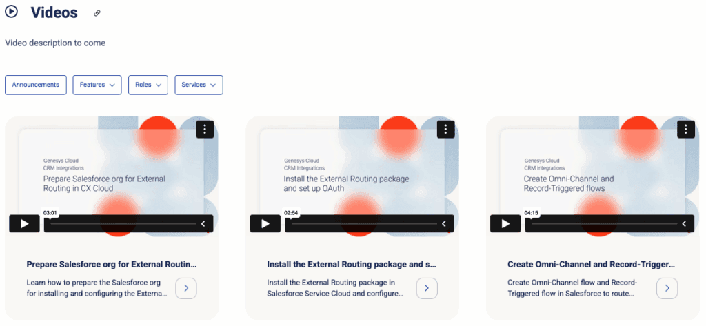 Screenshot displaying the Videos page in the Resource Center