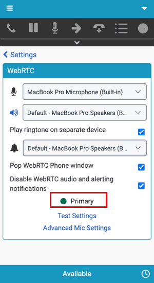 Click to enlarge. This image is a screenshot of the embedded client which is set as the highest priority in the WebRTC settings.