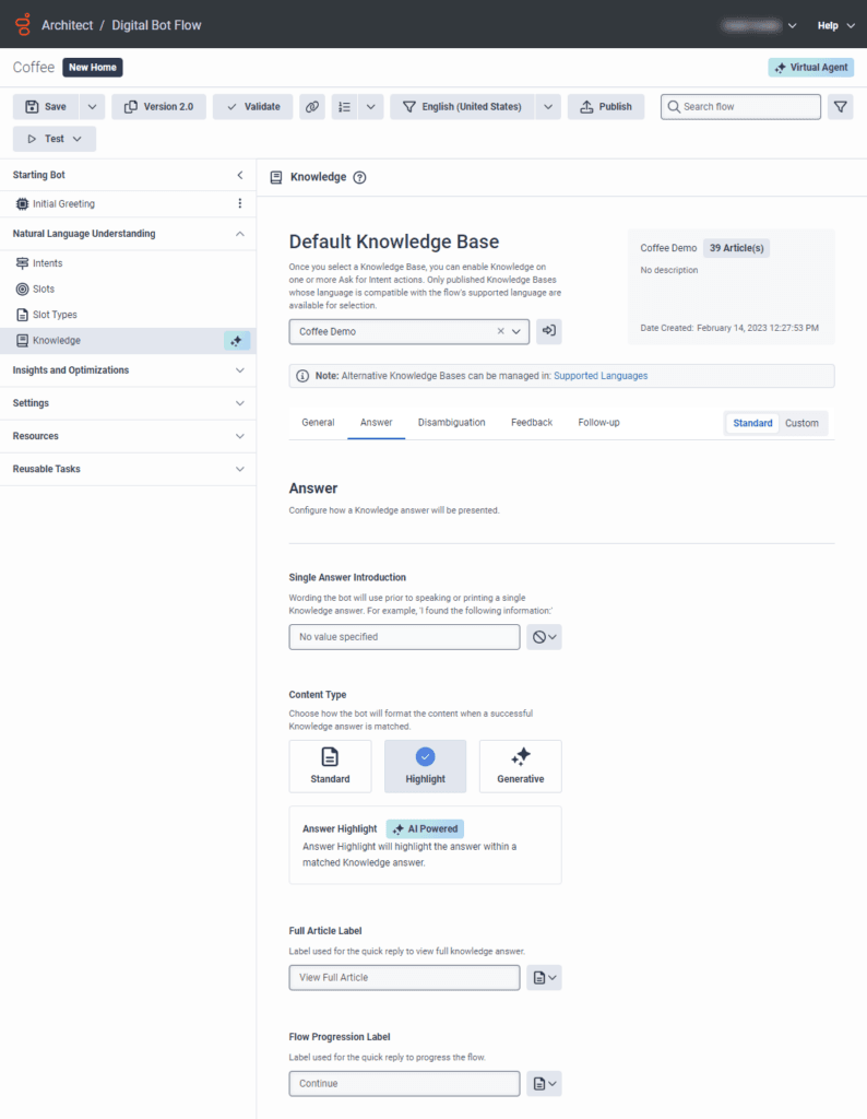Click to enlarge. Answer tab with Virtual Agent