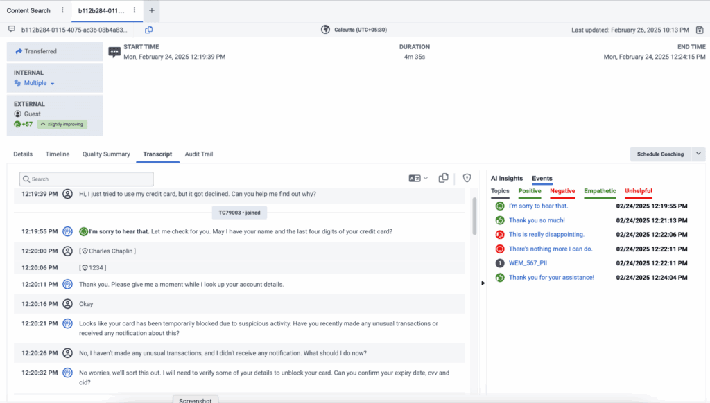 Click to enlarge. View who sent the message or chat during the interaction