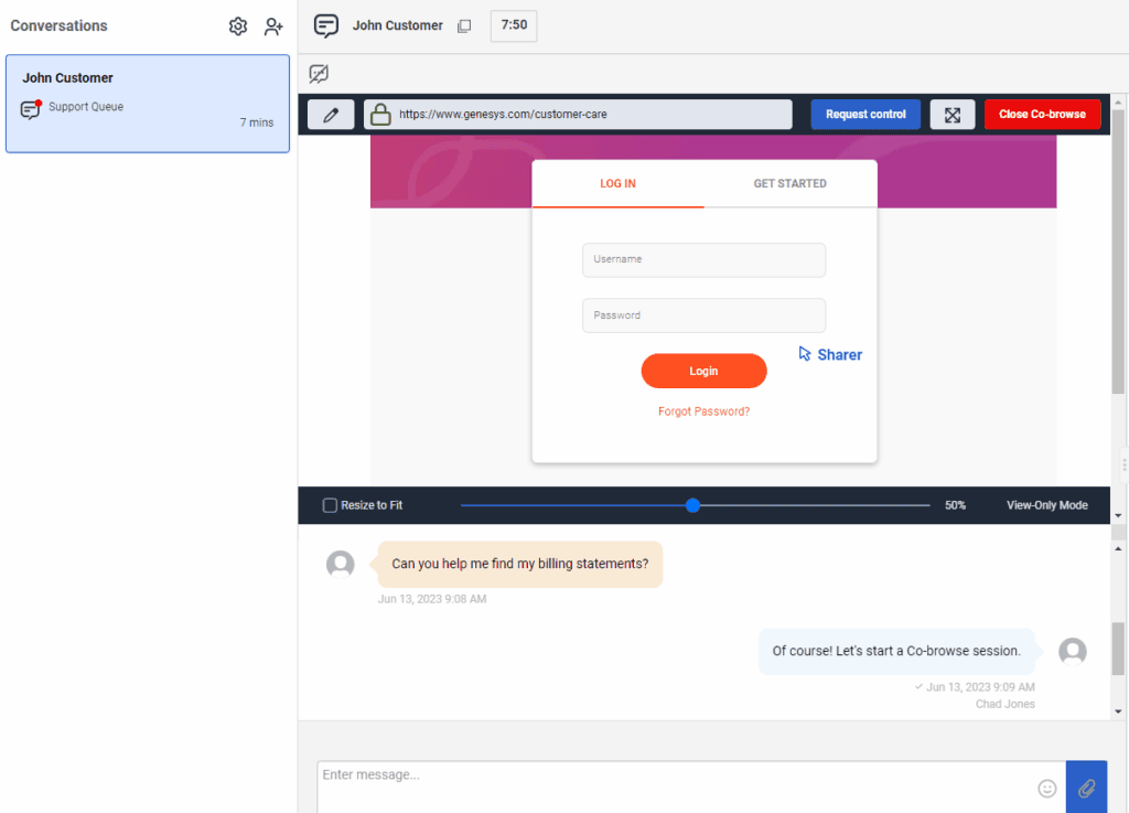 Click to enlarge. Co-browse for web messaging