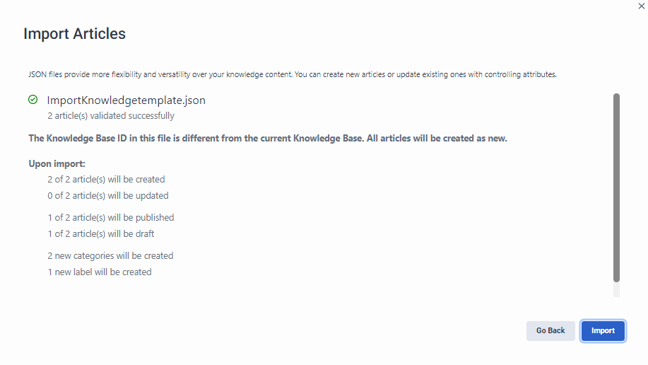 Click to enlarge. Knowledge V2 import validation success