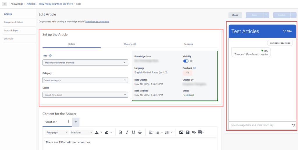 Click to enlarge. Knowledge base Set up the article