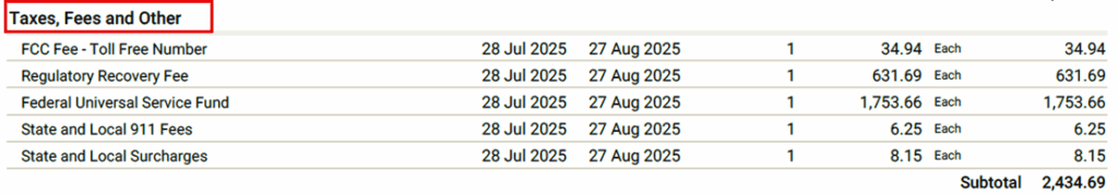 Click to enlarge. Taxes fees and other charges