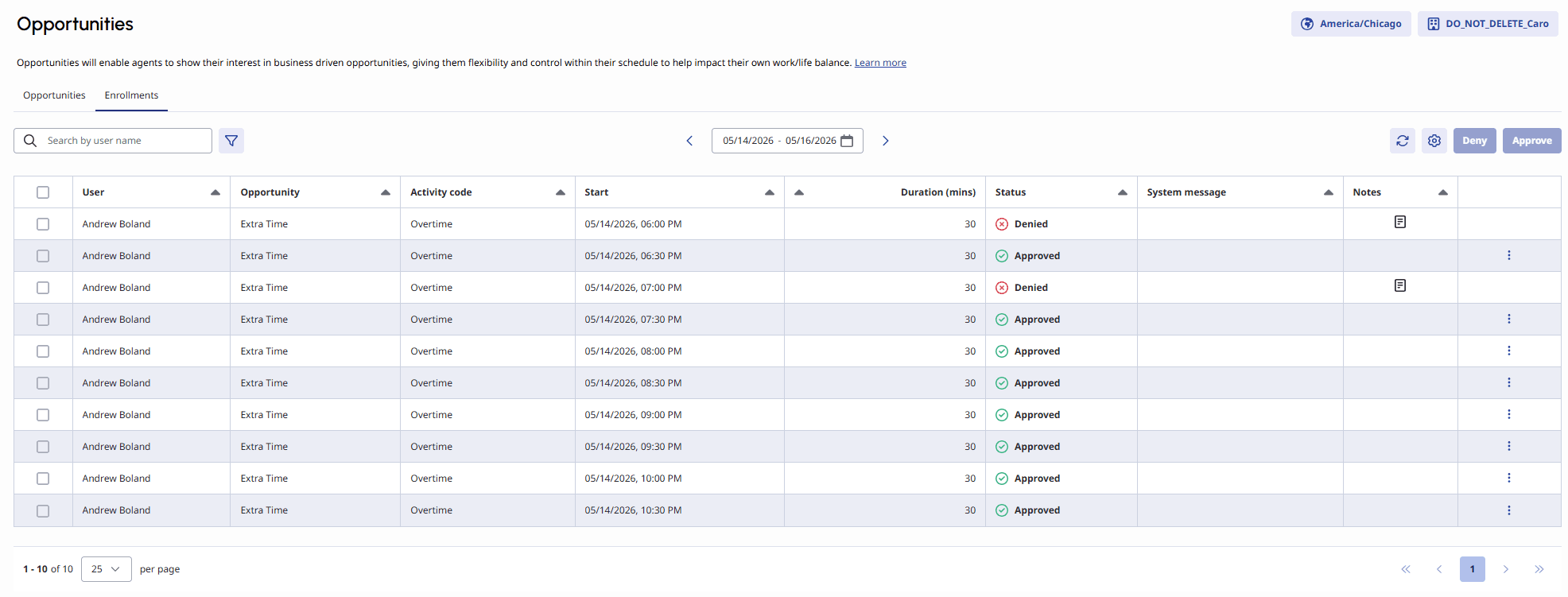 Click to enlarge. Displays the Enrollments tab.